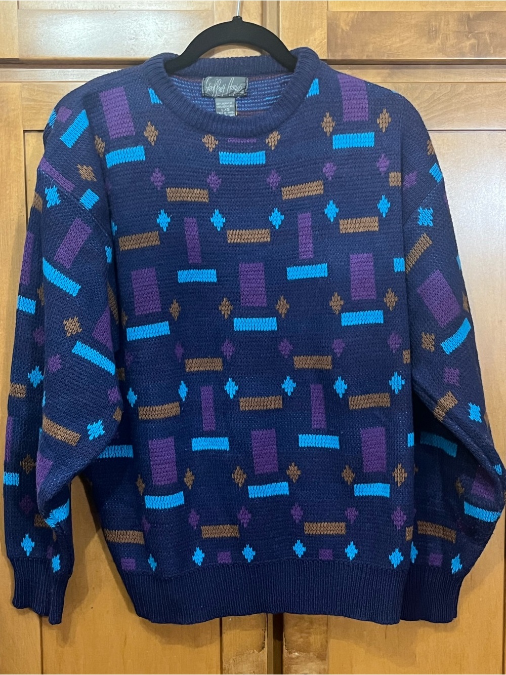 Vintage Geoffrey Hayes Abstract Geometric Print Crewneck Knit Sweater Large